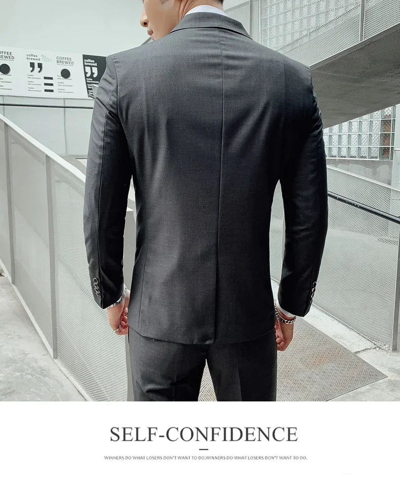 Suit Upgrade the new fabric Men's Business Gentleman Fashion Slim Work Solid Color Plus Size Fair Dress Wedding Best Man Suit