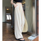 Summer Women Sweet Colorful Ice Silk Pants Lady Baggy Versatile Elastic Straight Leg Trousers Female Wide Leg High Waisted Pants