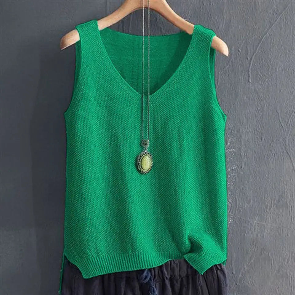 40-100Kg Women Clothing Casual Loose Oversized Solid Sweater Vest Summer Knit Ice Silk T-shirt Chic Sleeveless All-match Tops