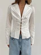 Women's White Tie Front Knot Blouse Elegant Sexy Oversized Collared Shirt with Bow Detail 2026 Women's Office Wear Tops