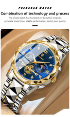 POEDAGAR Top High Quality Man Wristwatch Stainless Steel Chronograph Business Men Watch Waterproof Luminous Quartz Men's Watches