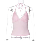 Dulzura Summer Latest Sexy Halter Backless Lace Up Lace Ruffles Patchwork Camisole Women'S Casual Versatile Street Style Clothes