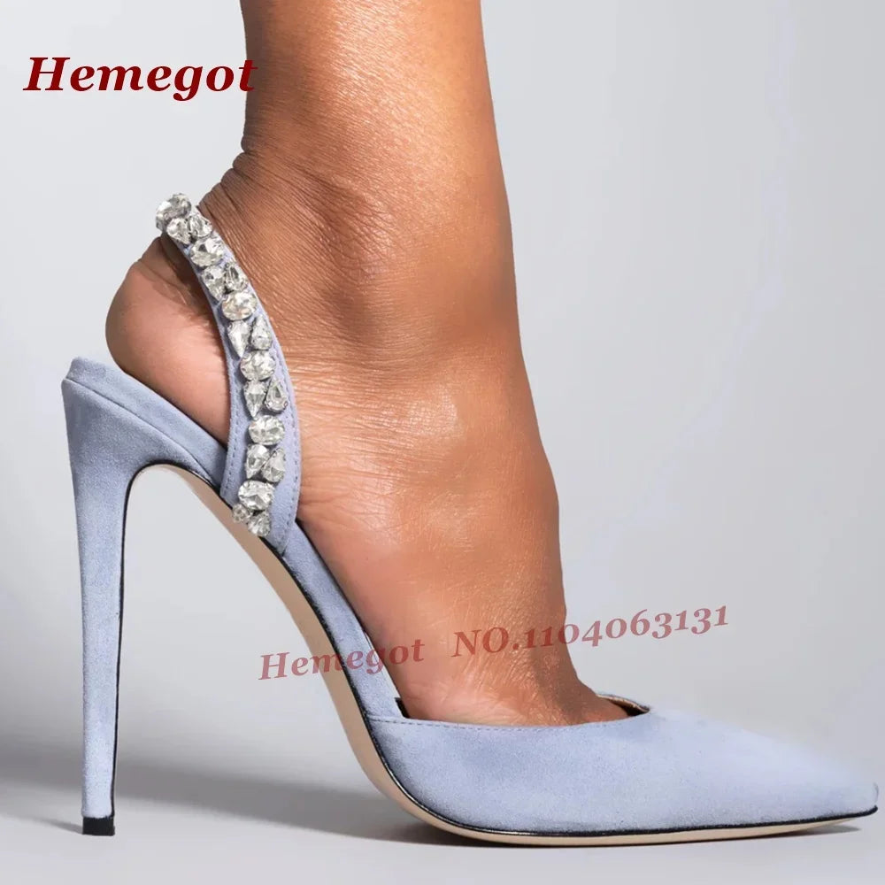 Leopard Crystals Slingback Pumps Pointy Toe Stiletto Rhinestones Women's Pumps 2025 New Summer Sexy High Heels Slip On Shoes