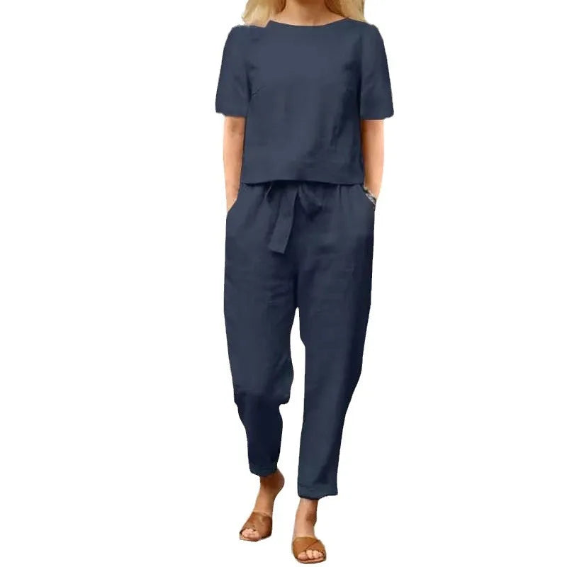 Casual Elegant Ladies 2 Piece Sets Fashion Spring Cotton Linen Women's Tracksuit Suit Long Sleeve Top Loose Pants Set Female