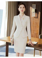 Office Business Women's Suit Pants Two-piece Set 2024 New Spring Autumn Long Sleeve Heart Button Jacket Slim Trousers Skirts