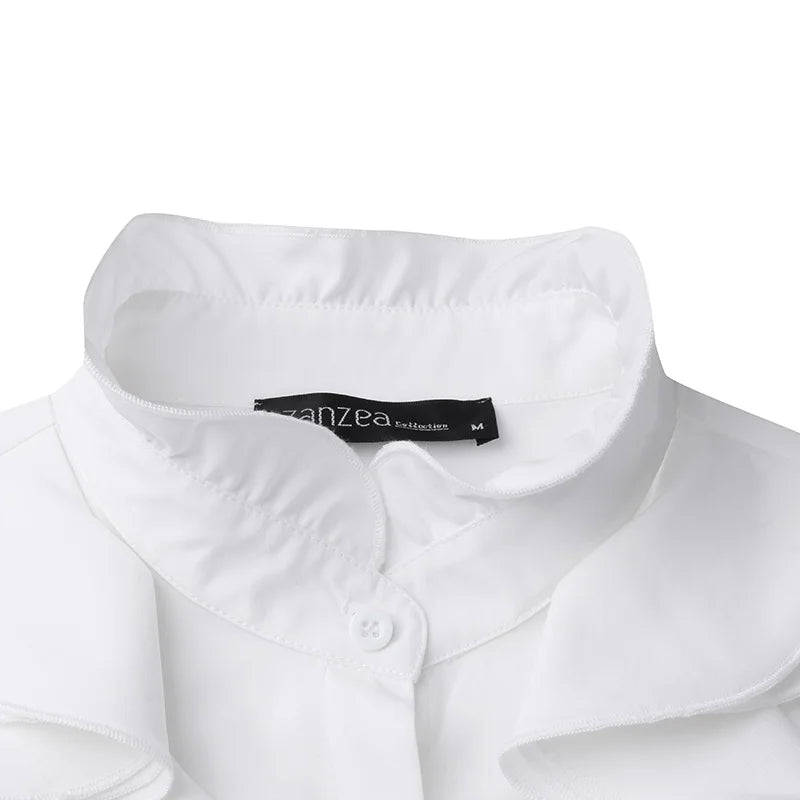 ZANZEA Elegant Women Blouse Ruffles Tops Fashion Long Sleeve Shirts Flounce Blusas Stylish OL Work Shirt Female White Blouses