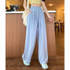 Summer Women Sweet Colorful Ice Silk Pants Lady Baggy Versatile Elastic Straight Leg Trousers Female Wide Leg High Waisted Pants