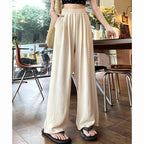 Summer Women Sweet Colorful Ice Silk Pants Lady Baggy Versatile Elastic Straight Leg Trousers Female Wide Leg High Waisted Pants