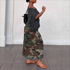 Women's Camouflage Wide Leg Pants Loose Casual High Waist Vintage Pockets Cropped Pants 2025 Fashion Harajuku Capris