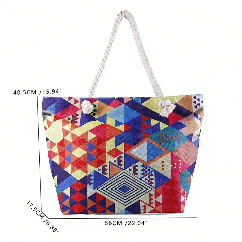 Boho Style Geometry Large Capacity Women Handbags Multifunctional Handbags Shoulder Tote Bags Swimming Storage Bag Beach Bag