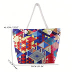 Boho Style Geometry Large Capacity Women Handbags Multifunctional Handbags Shoulder Tote Bags Swimming Storage Bag Beach Bag