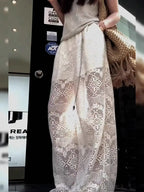Hollow Lace White Casual Wide Leg 2025 Loose New Lazy Style Design Straight Trousers