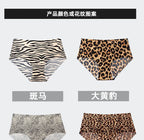 6pcs Women's Seamless Ice Silk Panties Female Mid Waist Plus Size Leopard Print Underwear Girls Fashion Brief Lady Comfort Panty