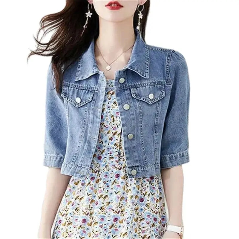 Denim Jacket Women 2023 Half sleeve Jean Jacket Woman Elastic Comfortable Denim Coat Short Denim Jacket Female