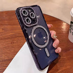 Luxury Glitter Diamond Clear Phone Case For iPhone 15 11 12 13 14 Pro Max Magsafe Magnetic iphone Case Wireless Charging Cover