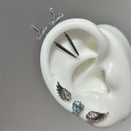 New Fashion Love Wings Cross Stainless Steel Ear Bone Nail Shiny Zircon Trendy Thread Earring for Women Body Piercing Accessorie