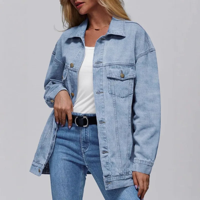 Women's Denim Jacket Denim Long Sleeve Oversized Button Jacket Fashion Jacket Autumn