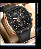 LIGE Waterproof Watches For Men Original Brand Luxury Silicone Square Men's Quartz Wristwatch Fashion Military Chronograph Male