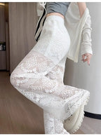 Hollow Lace White Casual Wide Leg 2025 Loose New Lazy Style Design Straight Trousers