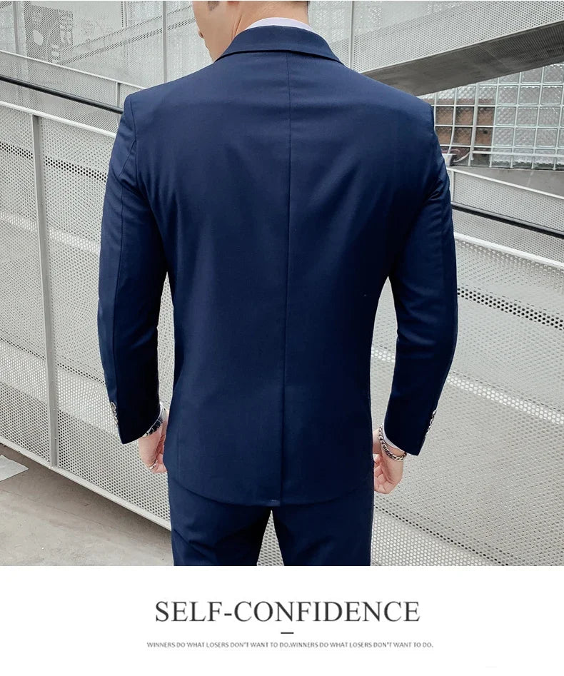 Suit Upgrade the new fabric Men's Business Gentleman Fashion Slim Work Solid Color Plus Size Fair Dress Wedding Best Man Suit