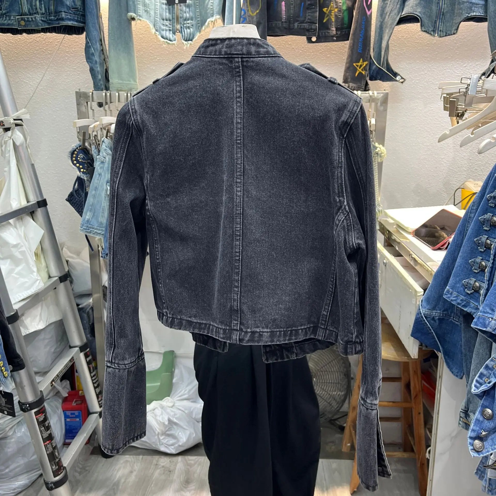 Denim Coat Women Jacket Streetwear Distressed Button Stand Collar Washed Patchwork Female Vintage Autumn Casual Outerwear
