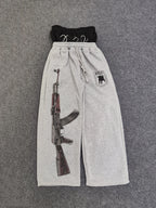 Y2K High-Waisted Printed Embroidered Street Guard Pants Spring Summer Casual Straight Leg Double Waist Design Fashionable