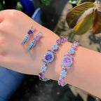 Pink Round Cubic Zircon Tennis Bracelet