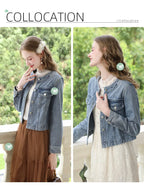 I BELIEVE YOU Short Denim Coat for Women 2024 Crew Neck Autumn New Casual Basic Straight Comfort Retro Female Jackets CWN245542A