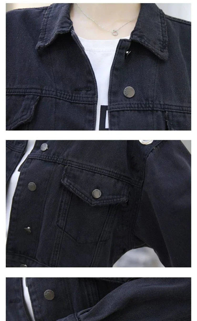 Spring Autumn Denim Jacket for Women Crop Plain Small Short Y2k Clothes Chic and Elegant Cowboy Coat Woman in Promotion New