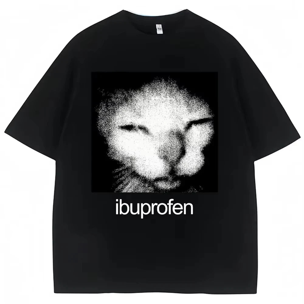 2026 Vintage Funny Ibuprofen Cat Meme Graphic T Shirt Women Humor Fashion T Shirts Oversized Casual Streetwear T-shirts Y2K top