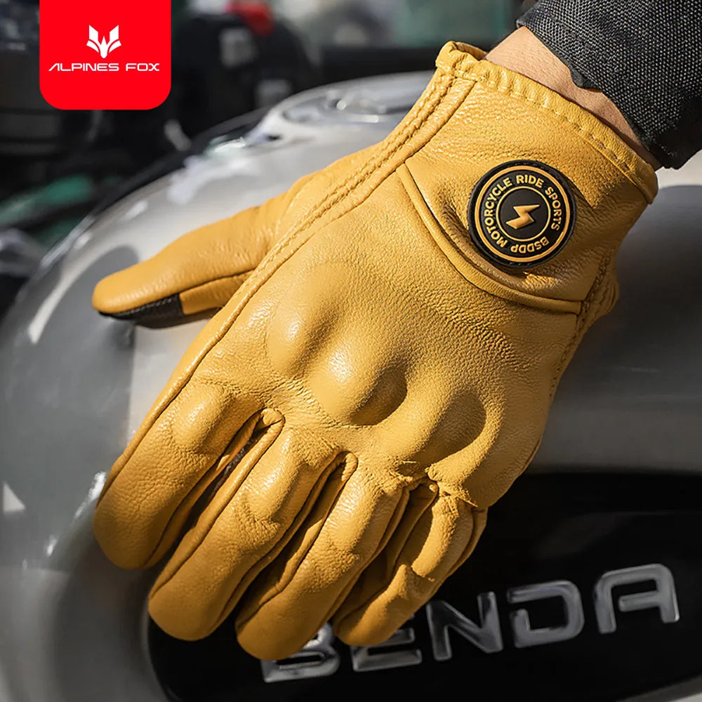 Vintage Real Leather Breathable Touch Screen Gloves