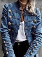 Women's Denim Jackets Autumn Winter Button Vintage Stand Collar Long Sleeve Streetwear Denim Coat Fashion Outerwear 2024