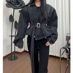 2026 Spring New American Style Washed Denim Jacket For Women Belted Waist Slim Fit Design Versatile And Trendy Casual Outerwear