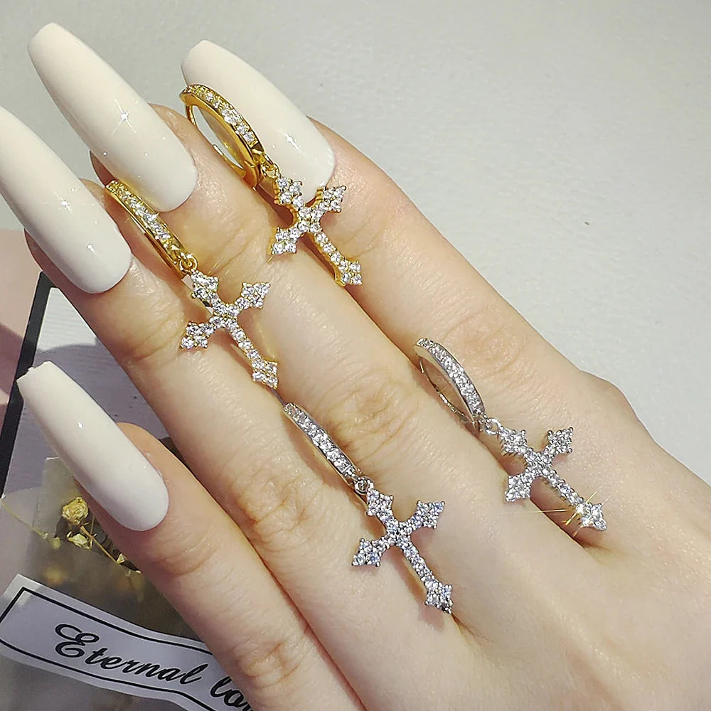 Gold Silver Cross Earrings