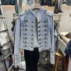 Denim Coat Women Jacket Streetwear Distressed Button Stand Collar Washed Patchwork Female Vintage Autumn Casual Outerwear