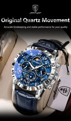 POEDAGAR Top Functional Luxury Man Wristwatch Waterproof Luminous Chronograph Leather Sports Watches For Men Quartz Men's Watch