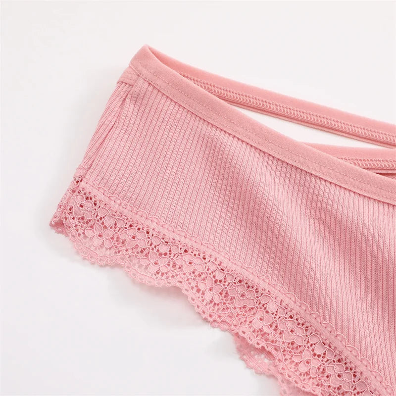 3PCS/Set Women’s Cotton Lace Bikini Panties – Low-Rise Breathable Soft Stretch Underwear (95% Cotton Comfort Fit) Sexy Low Rise Lace Brazilian Panties Hollow Out Soft Breathable Lingerie Female Bow Underwear S-XL