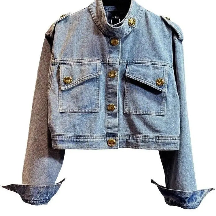 Blouse Jacket Women's Autumn Retro Cropped Denim Distinctive Gold Buckle New Comfortable Minimalist Fashionable Niche Versatile