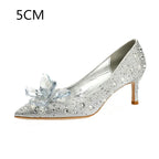 Newest Silver High Heels Wedding Women Shoes Diamond Pumps Crystal Shoes Rhinestone Pointed Toe Glitter Party