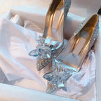 Newest Silver High Heels Wedding Women Shoes Diamond Pumps Crystal Shoes Rhinestone Pointed Toe Glitter Party