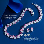 Pink Purple Triangle CZ Crystal Necklace Earring Set