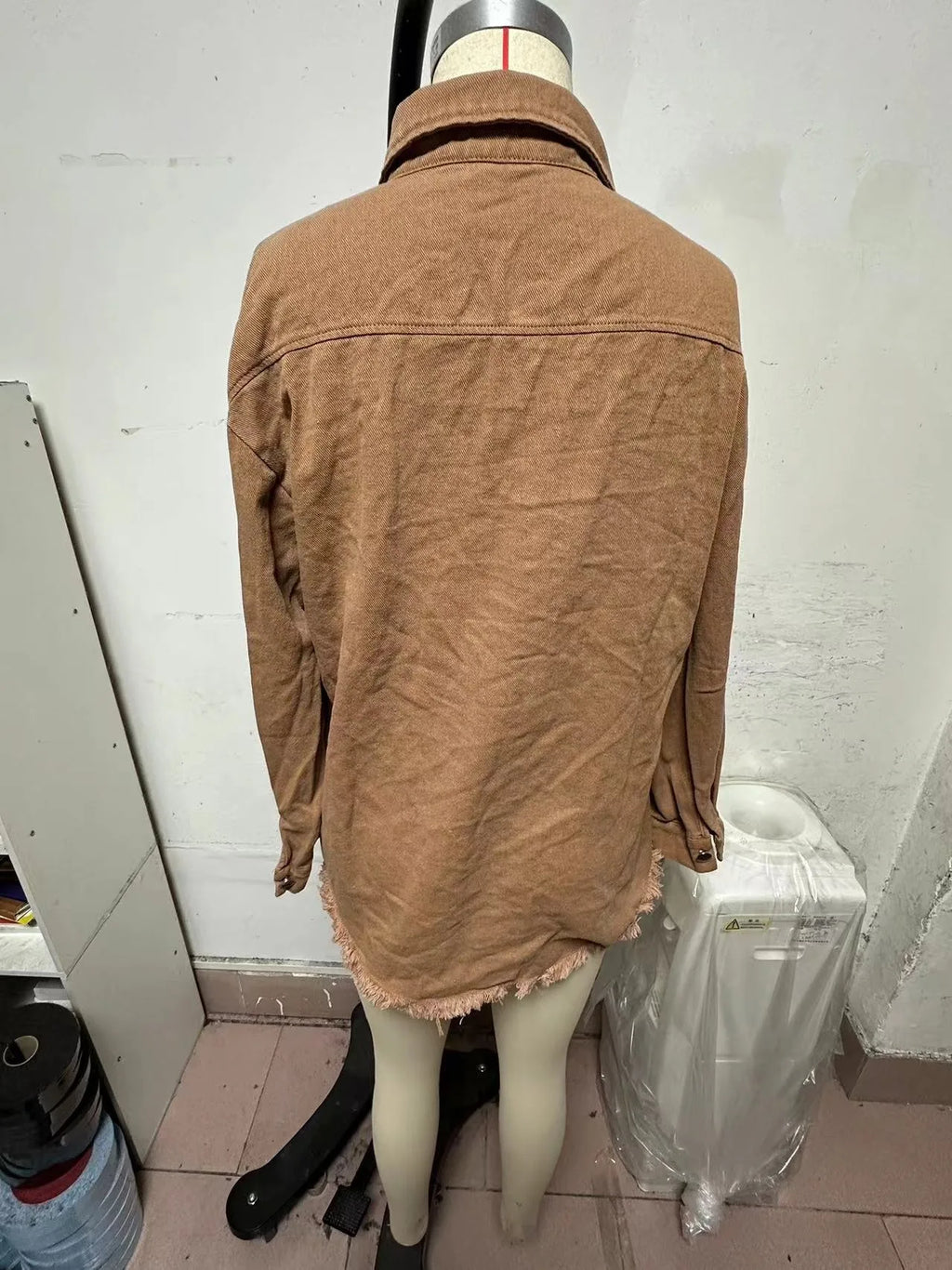 New Washed Denim Shirt Jacket for Women Fall/Winter Street Style with Distressed Hem Women's Outerwear