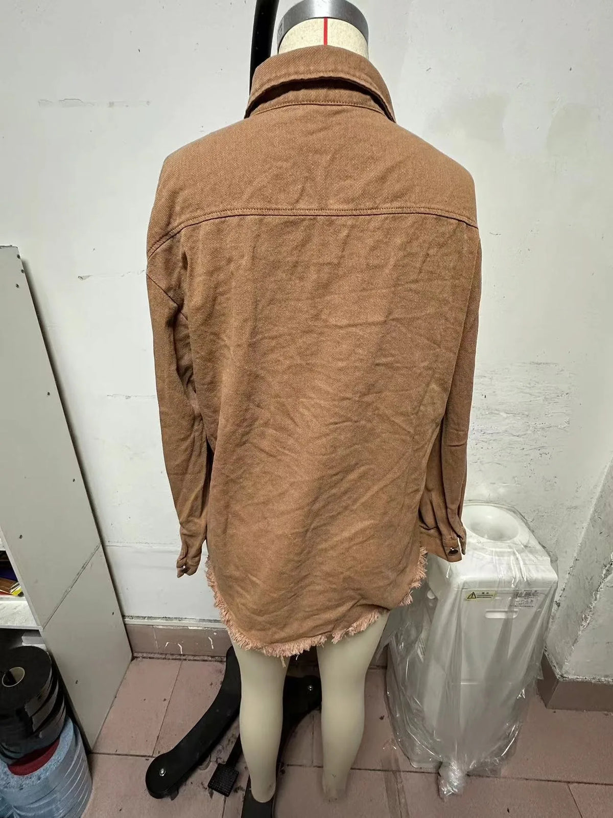 New Washed Denim Shirt Jacket for Women Fall/Winter Street Style with Distressed Hem Women's Outerwear