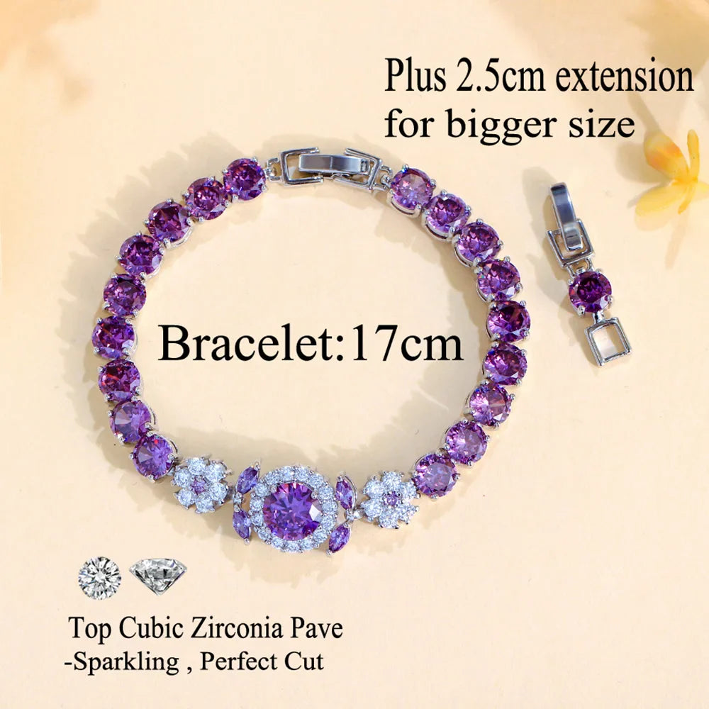 Pink Round Cubic Zircon Tennis Bracelet