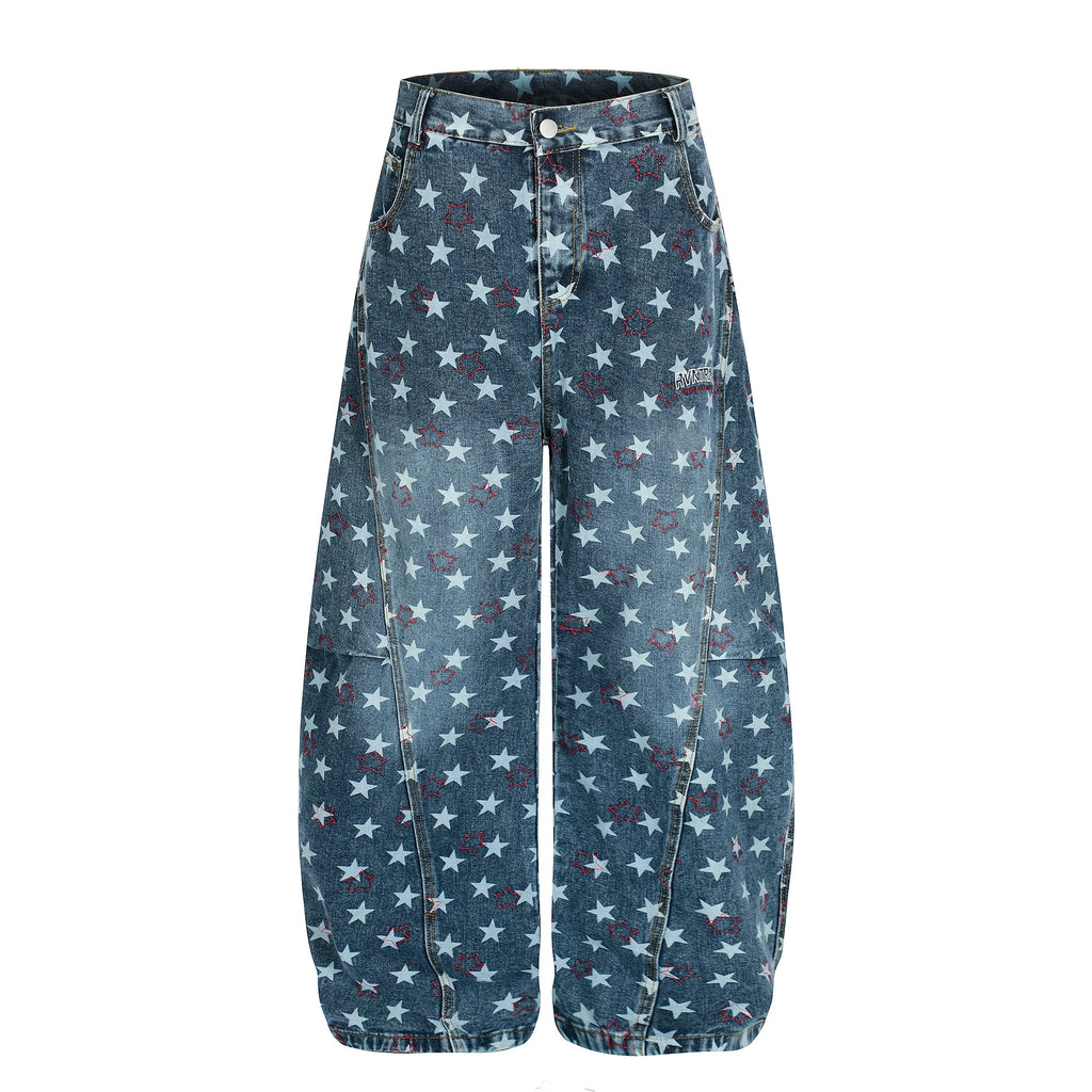 Y2K Vintage Star Print Baggy Jeans Harajuku Unisex Baggy Wide Leg Hip Hop Denim Pants Loose Trendy Casual Trousers 2026 New