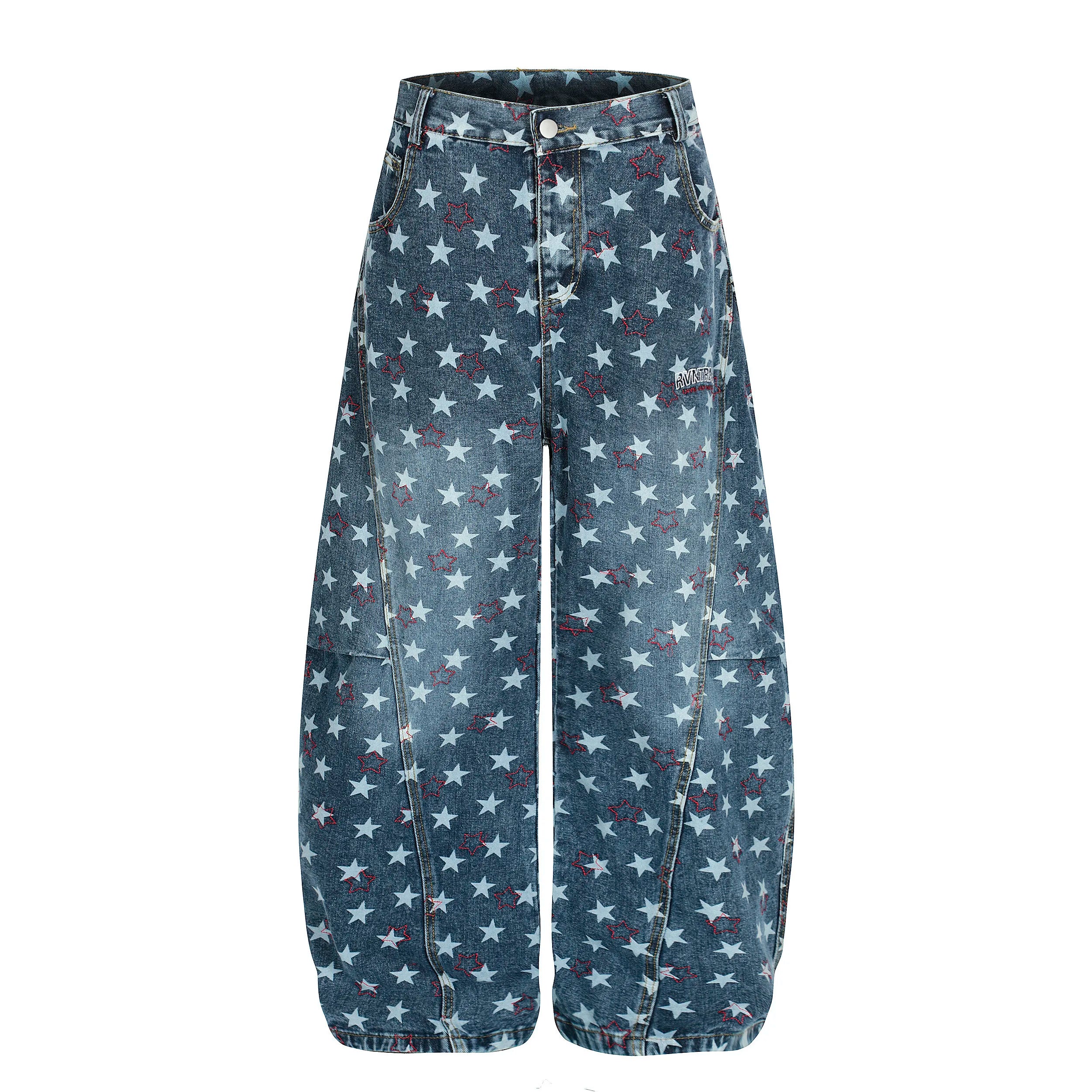 Y2K Vintage Star Print Baggy Jeans Harajuku Unisex Baggy Wide Leg Hip Hop Denim Pants Loose Trendy Casual Trousers 2026 New
