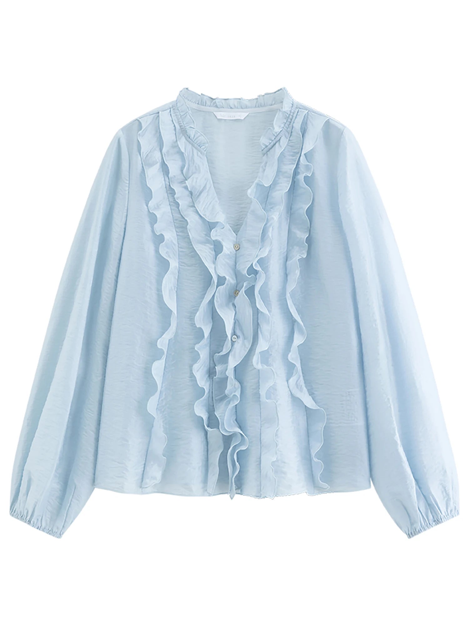 FSLE 2026 Summer New Women's French Style V-Neck Ruffle Blouse Lightweight Sheer Hem Top for Coquette Vacation Chic Daily Style