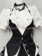 Harajuku Gothic Retro Chic Outfit Women Bubble Sleeve Shirt + Slim Vest + Short Cake Skirt New Vintage Fashion 3 Piece Suit 2025