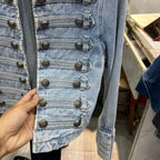 Denim Coat Women Jacket Streetwear Distressed Button Stand Collar Washed Patchwork Female Vintage Autumn Casual Outerwear