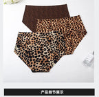 6pcs Women's Seamless Ice Silk Panties Female Mid Waist Plus Size Leopard Print Underwear Girls Fashion Brief Lady Comfort Panty
